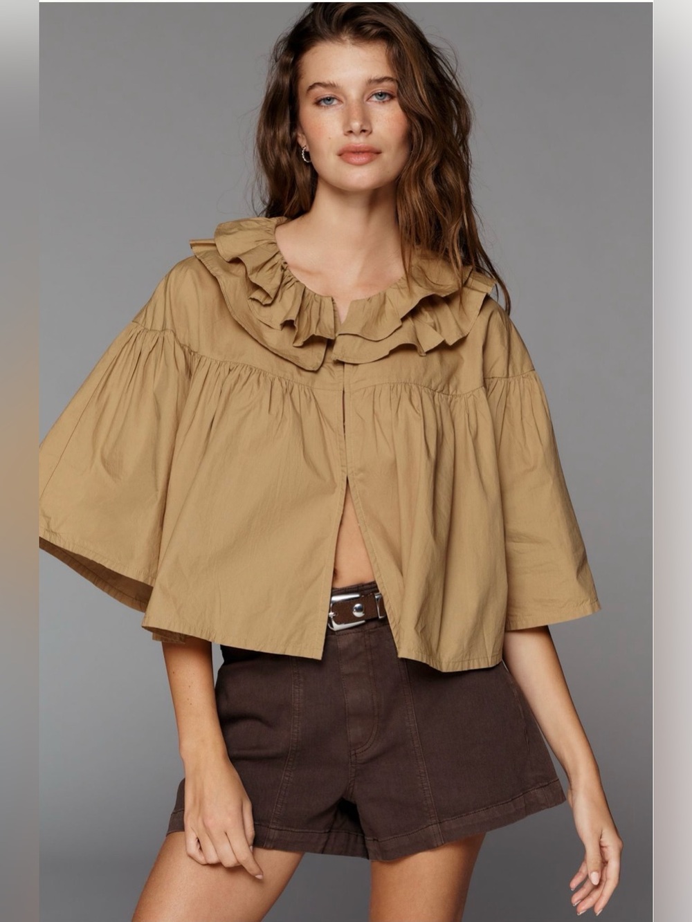 Anthropologie Maeve Ruffle Collar Swing Top